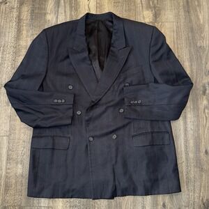 Vtg BAGIR Double Breasted Mens 46R Blazer Striped Wool Sport coat Suit Jacket